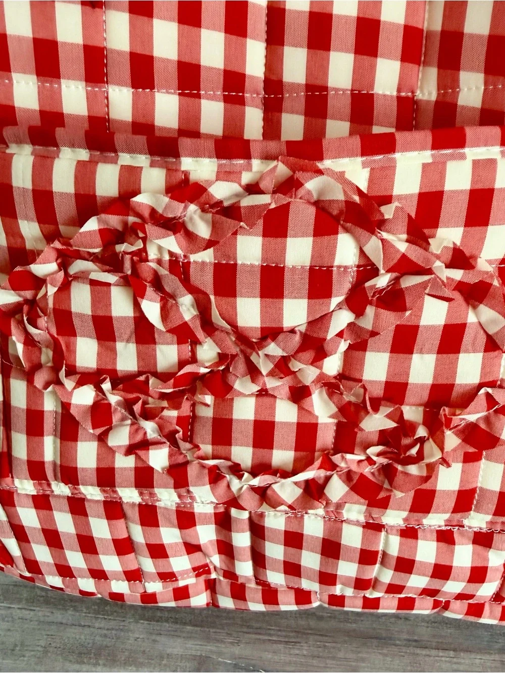 Red Gingham Check Lined Foldable Washable Storage Travel Baby Teacher Bag Tote